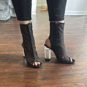 Stylish Black Mesh Heeled Ankle Boots